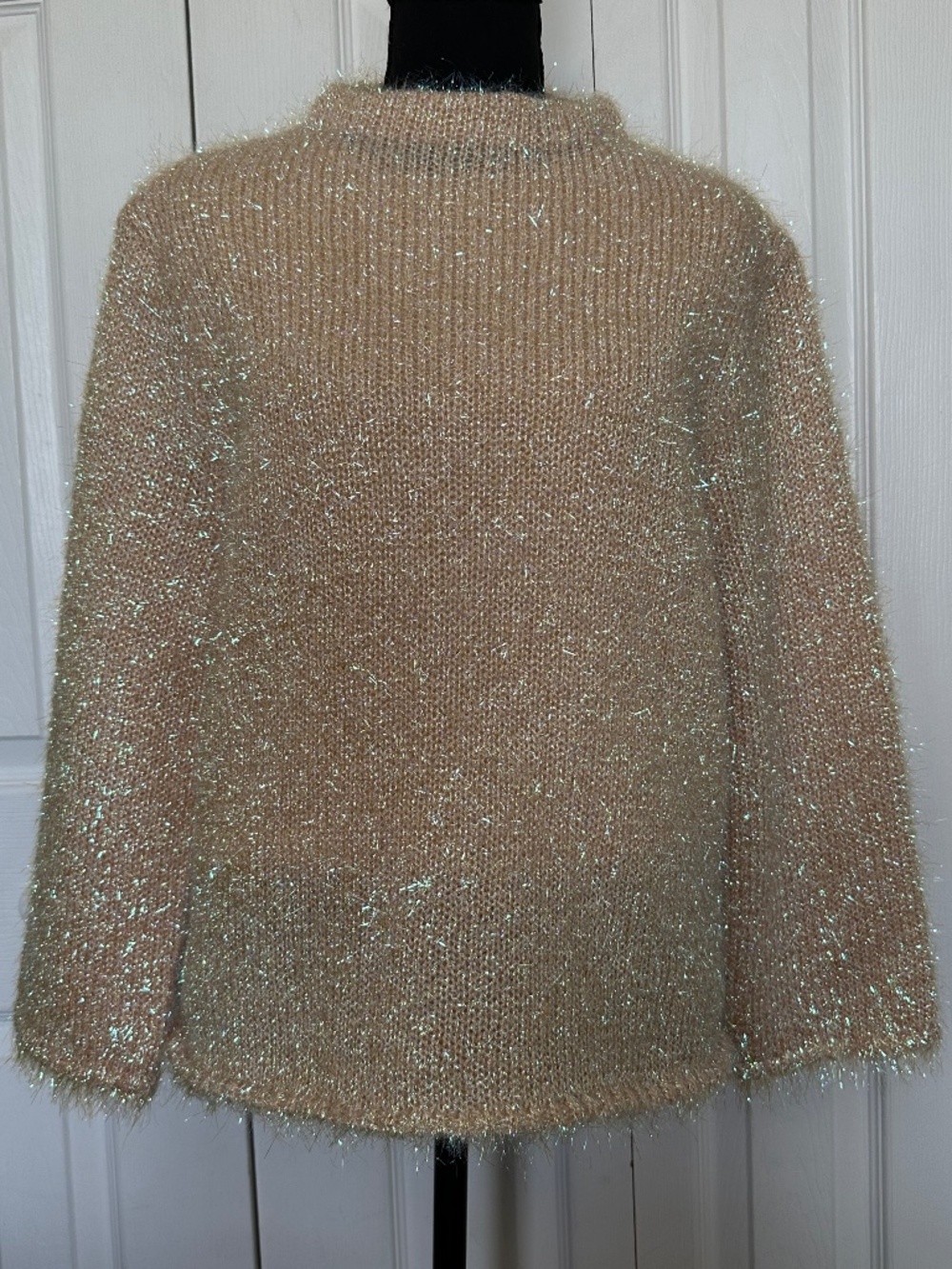 Tory Burch Cream Metallic Tinsel Sparkle Sweater, Size XL